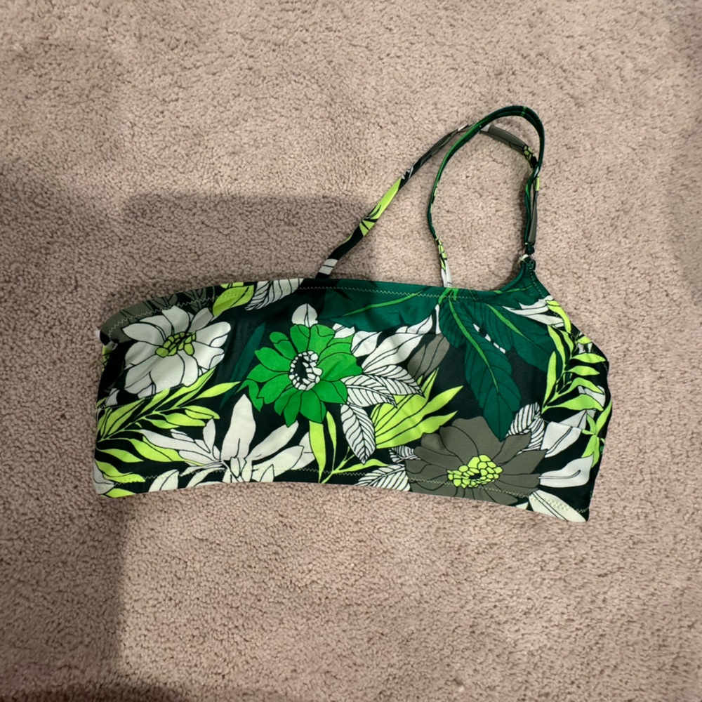 Floral Green and White Bikini Top